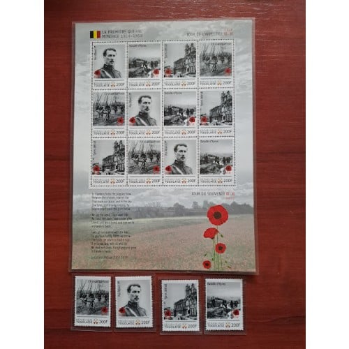 2301016 Togo sheet and 4 stamps WW I Flanders fields